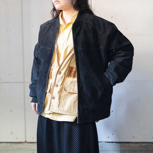 1980-90s black color pig skin leather blouson jacket