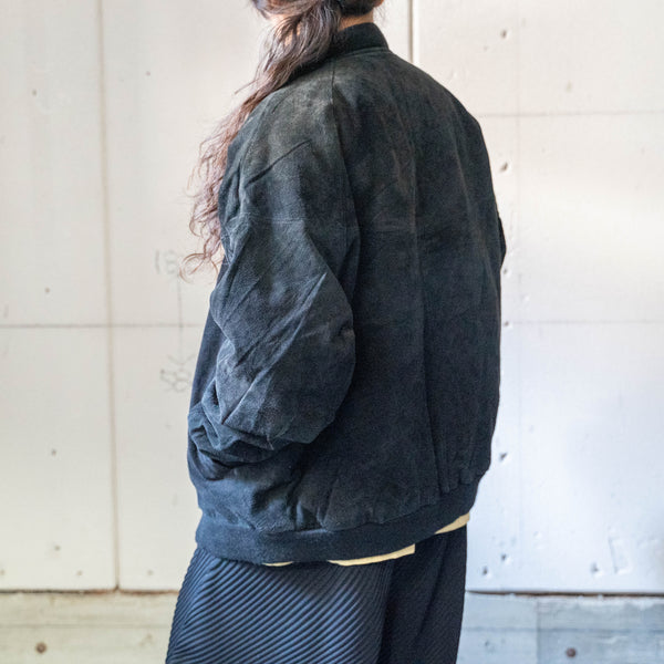 1980-90s black color pig skin leather blouson jacket