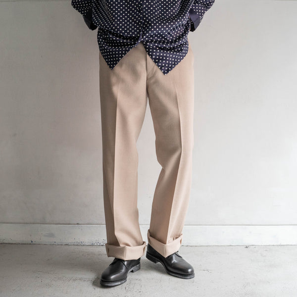 around 1980s japan vintage pink beige straight slacks -unusual fabric-