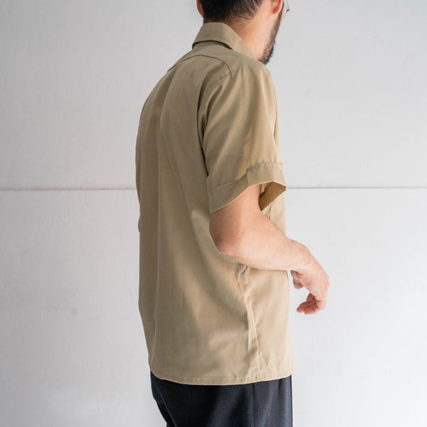 1970s USA beige color cotton × poly short sleeve shirt -remake-