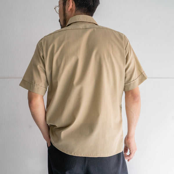 1970s USA beige color cotton × poly short sleeve shirt -remake-
