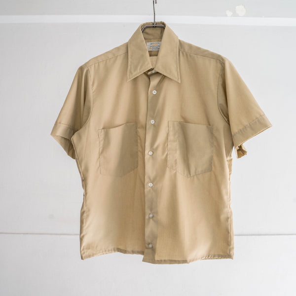 1970s USA beige color cotton × poly short sleeve shirt -remake-