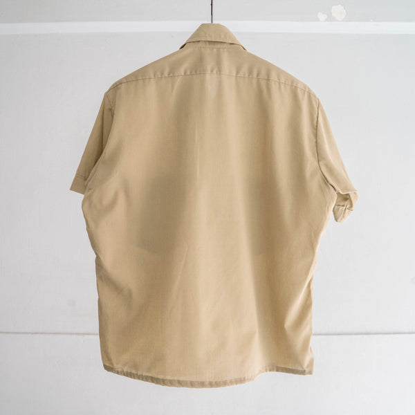 1970s USA beige color cotton × poly short sleeve shirt -remake-