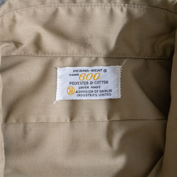 1970s USA beige color cotton × poly short sleeve shirt -remake-