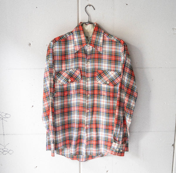 1970s cotton × poly multi color checked shirt　