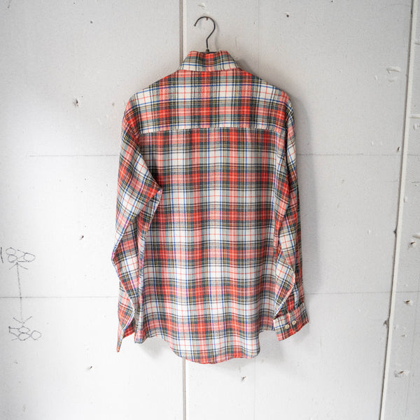 1970s cotton × poly multi color checked shirt　