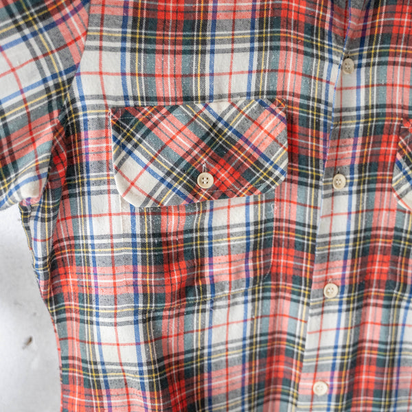 1970s cotton × poly multi color checked shirt　