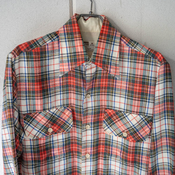 1970s cotton × poly multi color checked shirt　