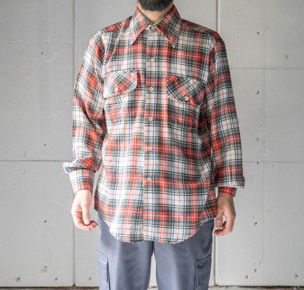 1970s cotton × poly multi color checked shirt　