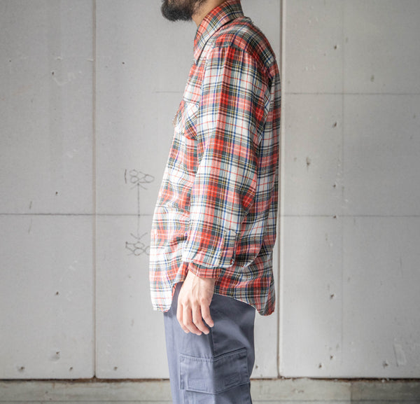 1970s cotton × poly multi color checked shirt　