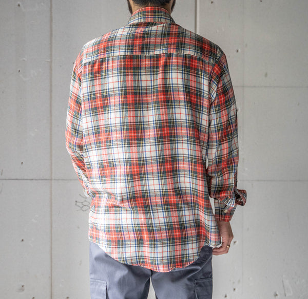 1970s cotton × poly multi color checked shirt　