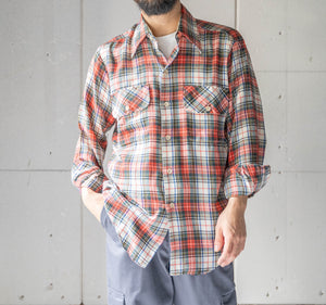 1970s cotton × poly multi color checked shirt　