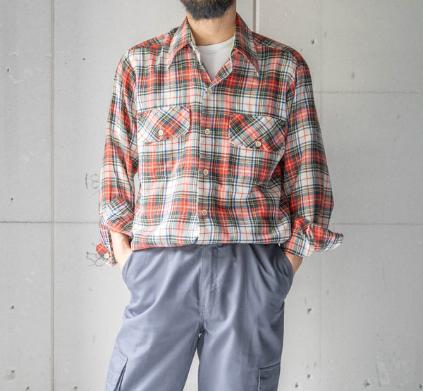 1970s cotton × poly multi color checked shirt　