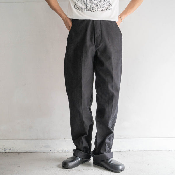 1980s France cotton twill work pants "dead stock" -black dyed- 'blue button & stitch'