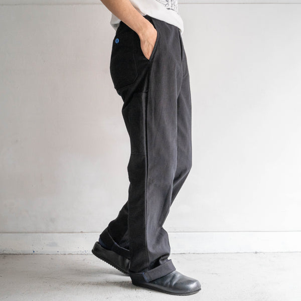 1980s France cotton twill work pants "dead stock" -black dyed- 'blue button & stitch'