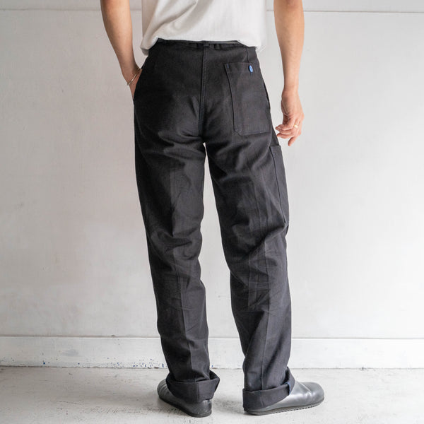 1980s France cotton twill work pants "dead stock" -black dyed- 'blue button & stitch'