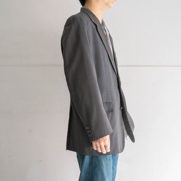 around 1980s Japan vintage blue gray base checked tailored jacket -light weight-