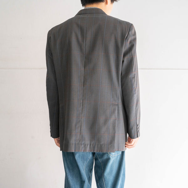 around 1980s Japan vintage blue gray base checked tailored jacket -light weight-