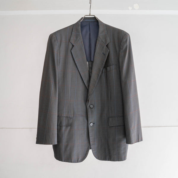 around 1980s Japan vintage blue gray base checked tailored jacket -light weight-