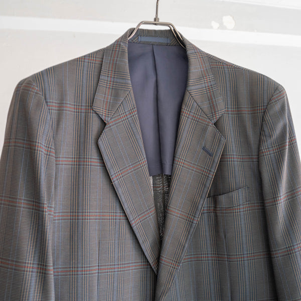 around 1980s Japan vintage blue gray base checked tailored jacket -light weight-