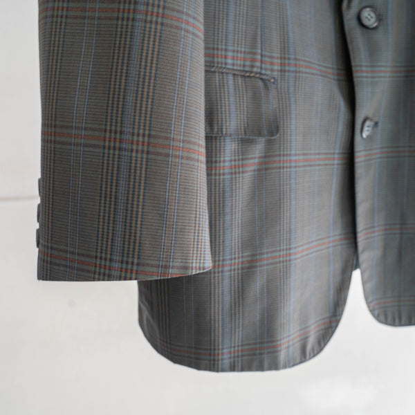 around 1980s Japan vintage blue gray base checked tailored jacket -light weight-