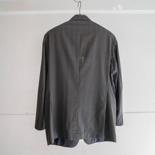 around 1980s Japan vintage blue gray base checked tailored jacket -light weight-
