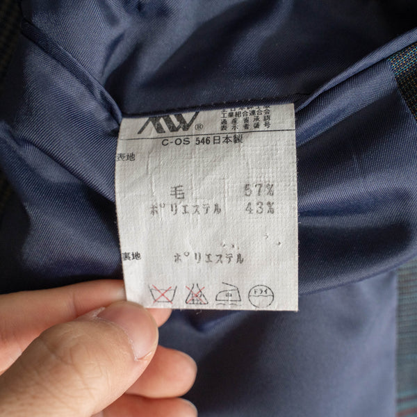 around 1980s Japan vintage blue gray base checked tailored jacket -light weight-