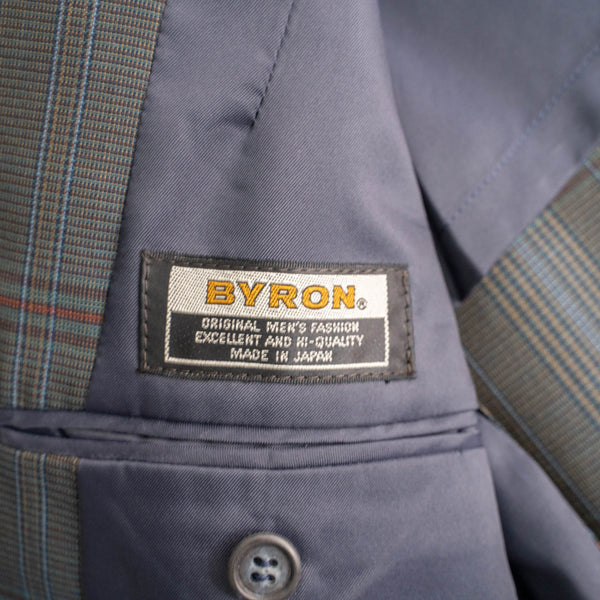 around 1980s Japan vintage blue gray base checked tailored jacket -light weight-