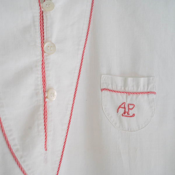 1930-40s France white color night shirt "mint condition"