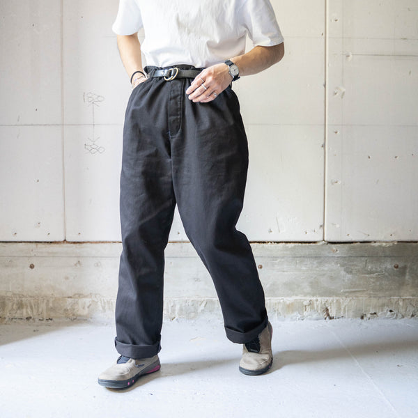 around 1980s Germany cotton twill work pants 'black dyed' -dead stock-