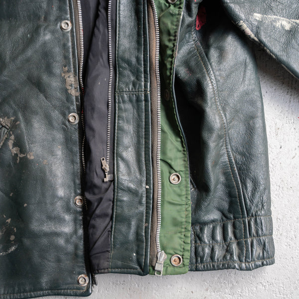 around 1970s Canada gray green leather short jacket -good paint-