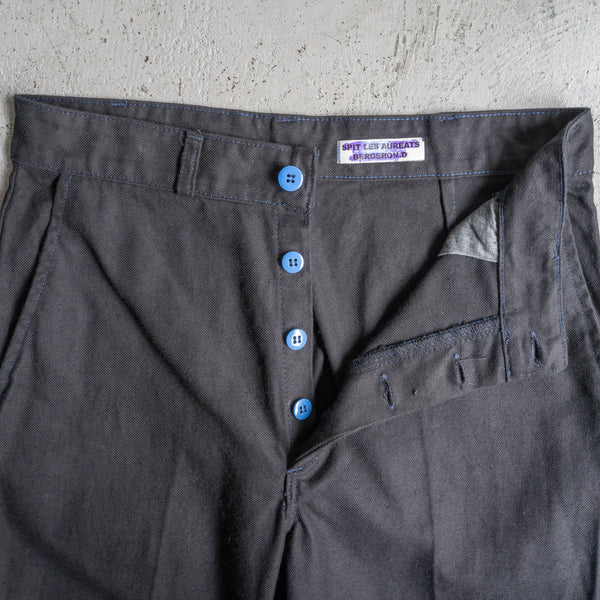1980s France cotton twill work pants "dead stock" -black dyed- 'blue button & stitch'