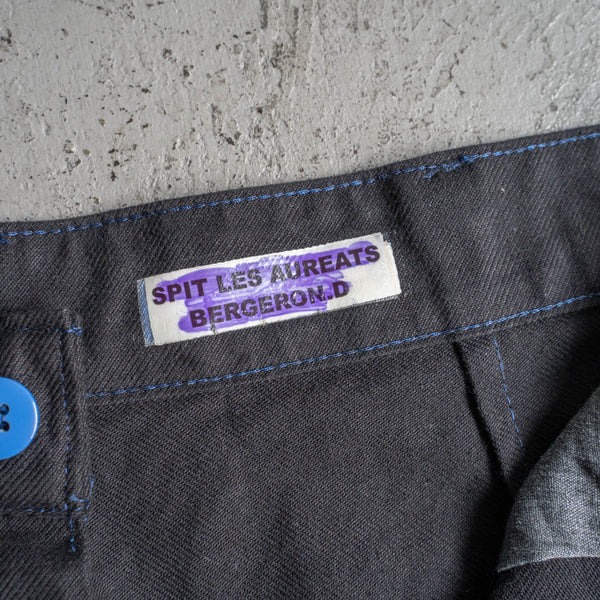 1980s France cotton twill work pants "dead stock" -black dyed- 'blue button & stitch'