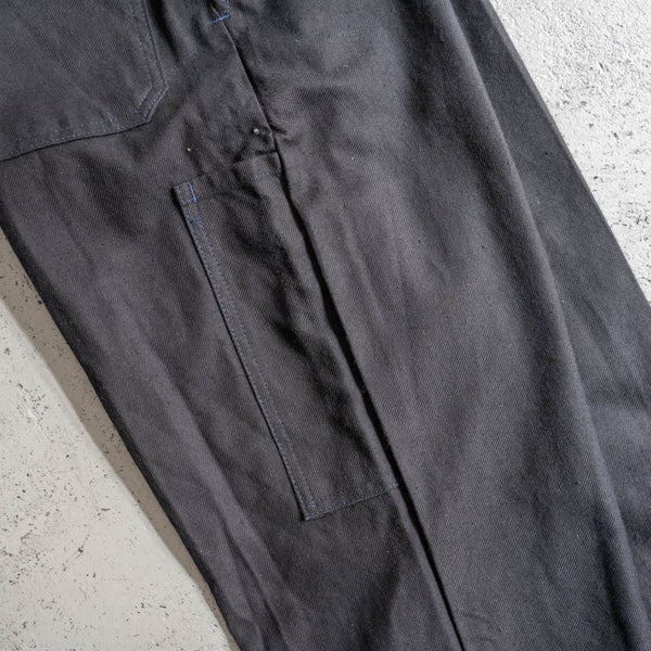 1980s France cotton twill work pants "dead stock" -black dyed- 'blue button & stitch'