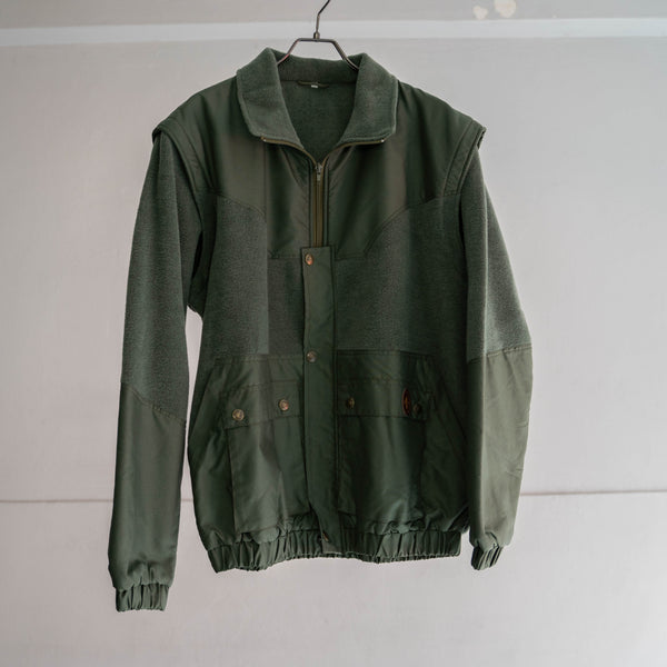 around 1990s Europe green fleece × nylon jacket -good detail- 'dead stock'