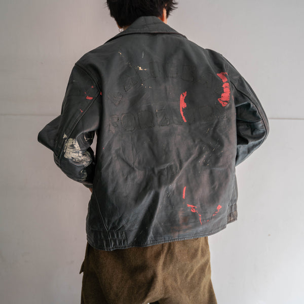 around 1970s Canada gray green leather short jacket -good paint-