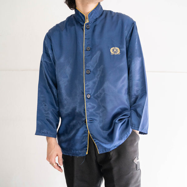 around 1990s Europe navy color stand collar pajama shirt