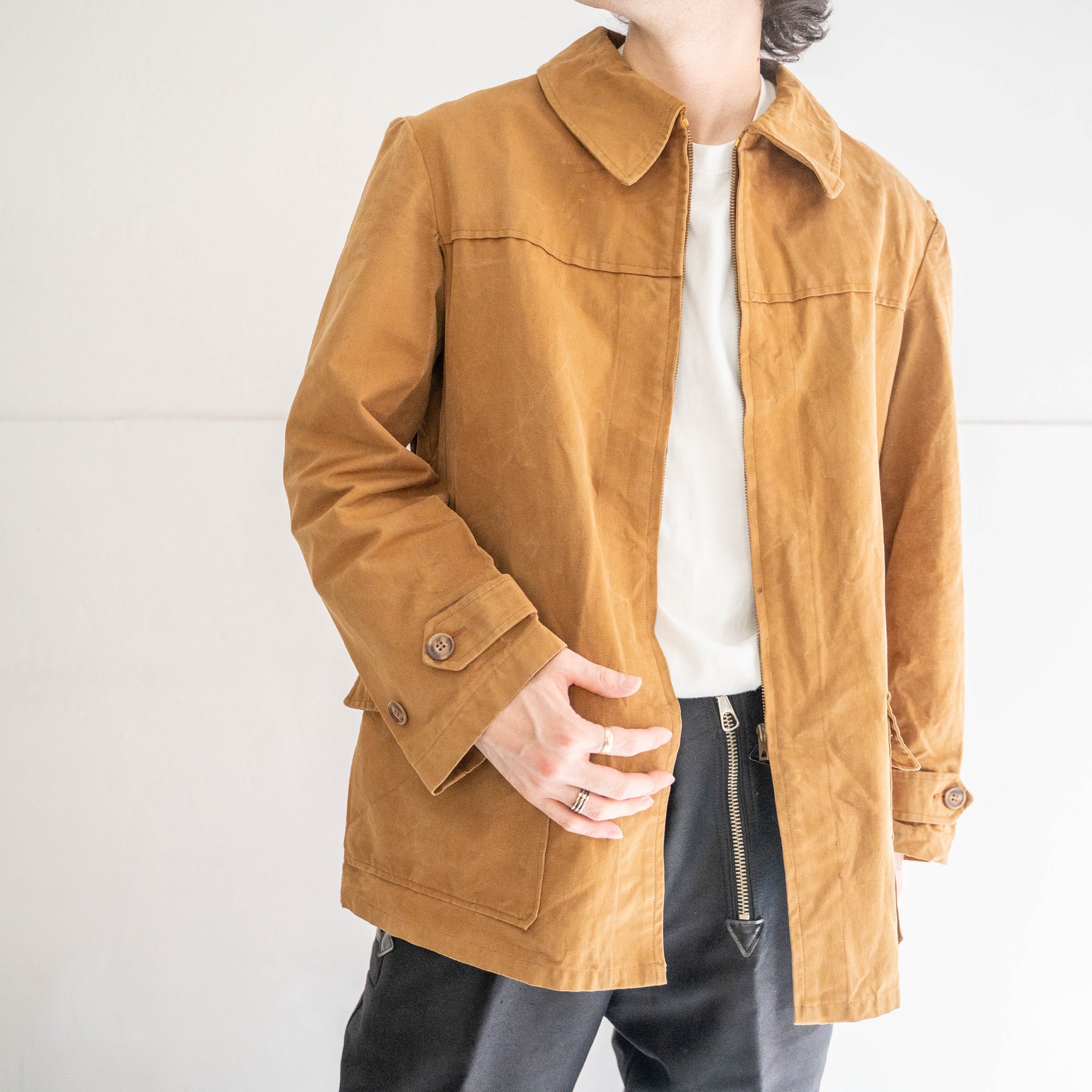 1950-60s France brown canvas zip up hunting jacket