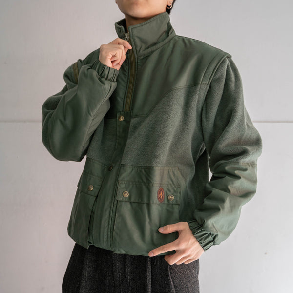 around 1990s Europe green fleece × nylon jacket -good detail- 'dead stock'