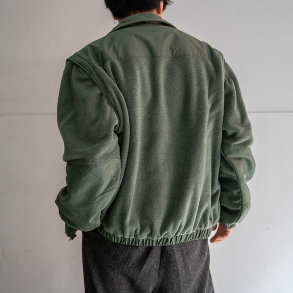 around 1990s Europe green fleece × nylon jacket -good detail- 'dead stock'