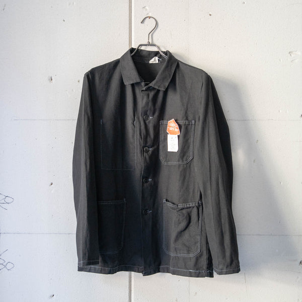 arounnd 1970s France cotton twill work jacket 'dead stock' -black dyed-