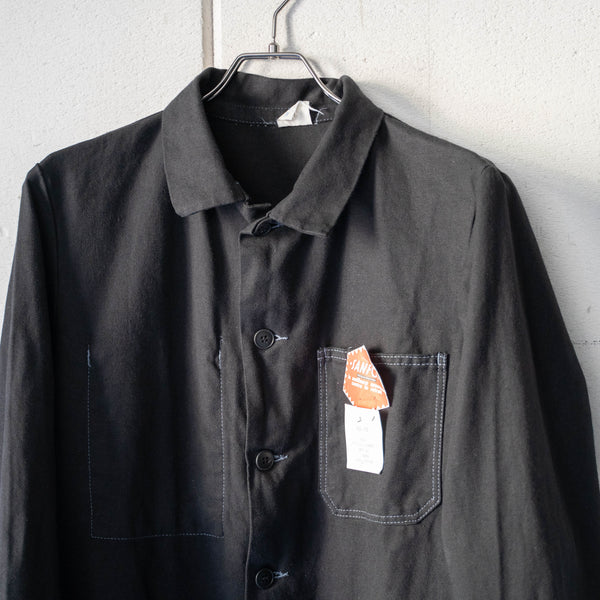 arounnd 1970s France cotton twill work jacket 'dead stock' -black dyed-