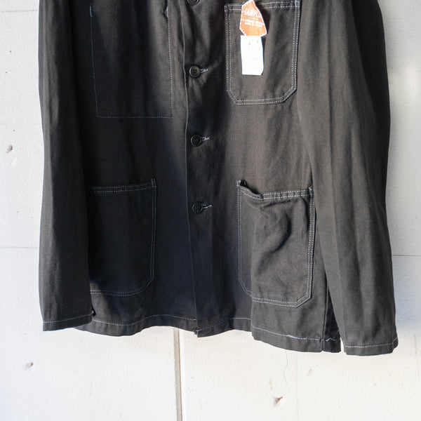 arounnd 1970s France cotton twill work jacket 'dead stock' -black dyed-