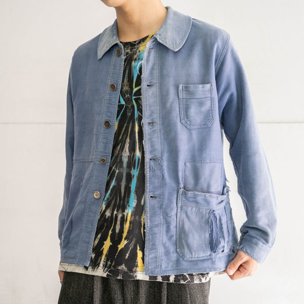 1940s France blue moleskin jacket 'good fade & damage'