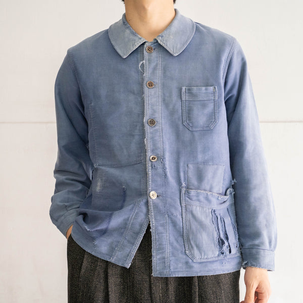 1940s France blue moleskin jacket 'good fade & damage'