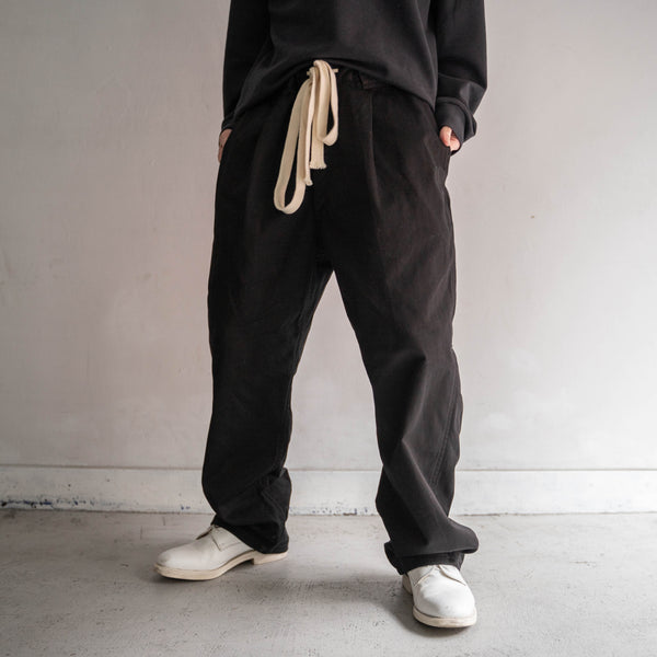 1970-80s Italian military wide pants 'dead stock' -waist & hem remake- "black dyed"