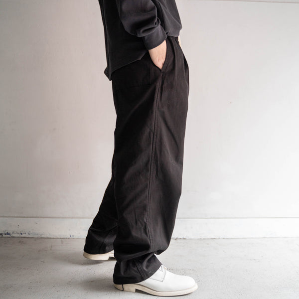 1970-80s Italian military wide pants 'dead stock' -waist & hem remake- "black dyed"