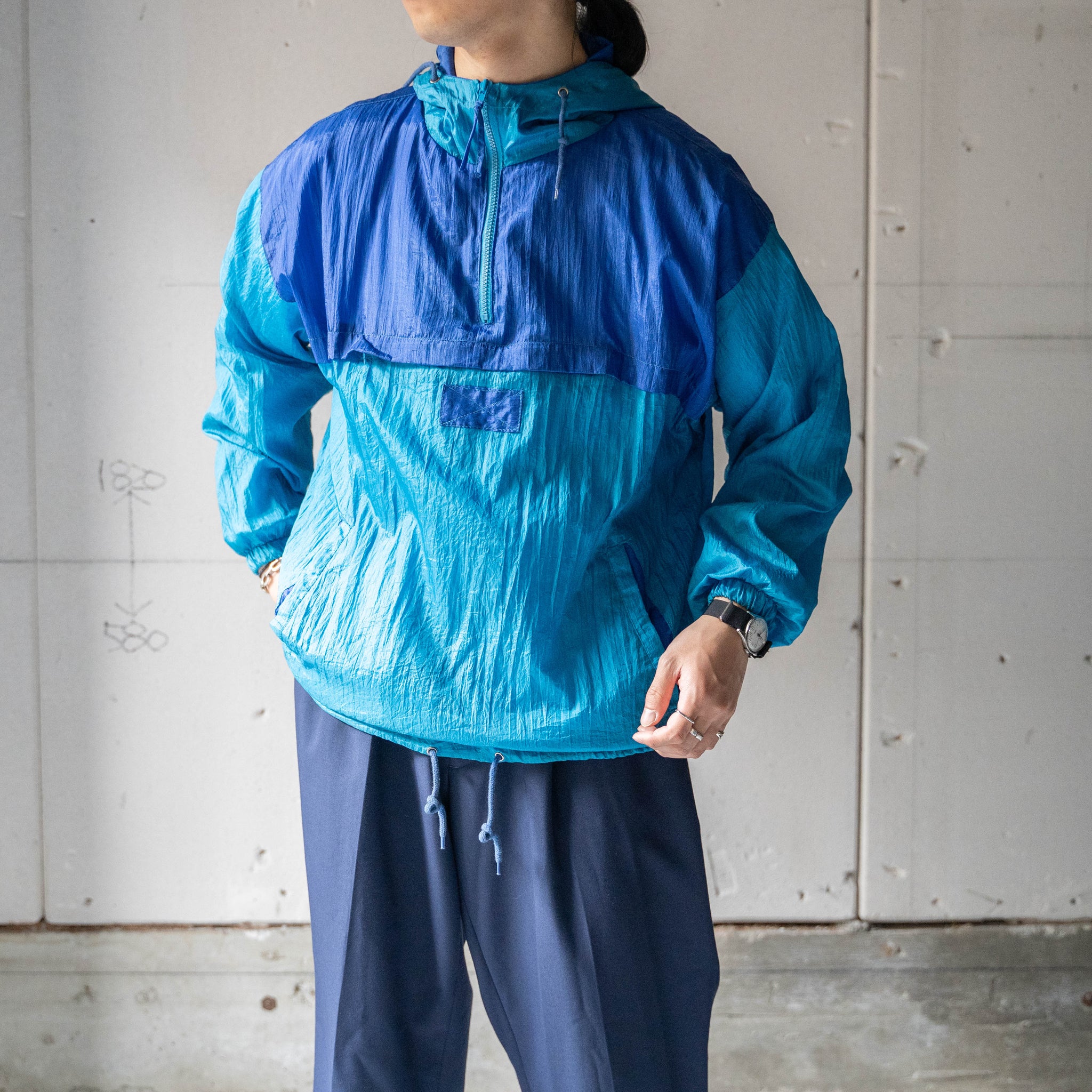 1980-90s 2tone blue nylon anorak parka