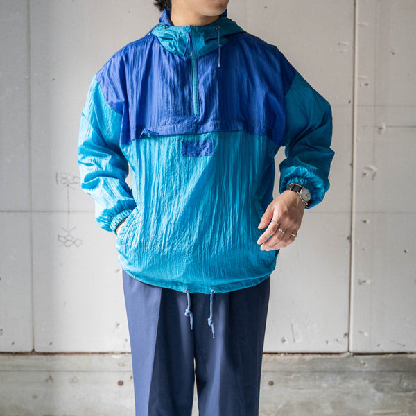 1980-90s 2tone blue nylon anorak parka