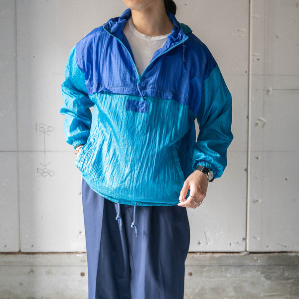 1980-90s 2tone blue nylon anorak parka